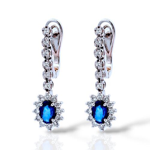 Серьги с сапфирами и бриллиантами из белого золота 585 пробы