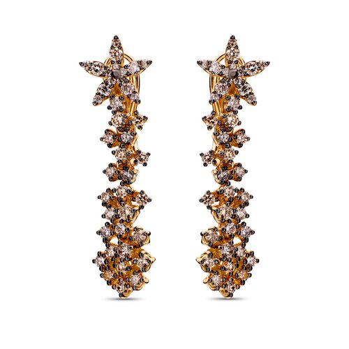 Серьги "Цветы" с коньячными бриллиантами из золота 585 пробы