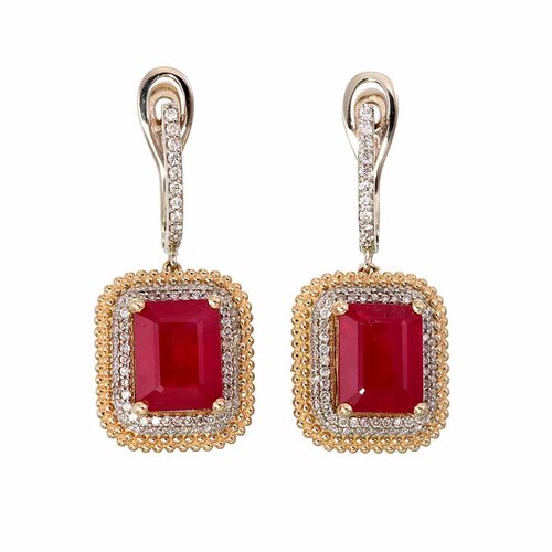 Серьги с рубинами и бриллиантами из белого золота 585 пробы