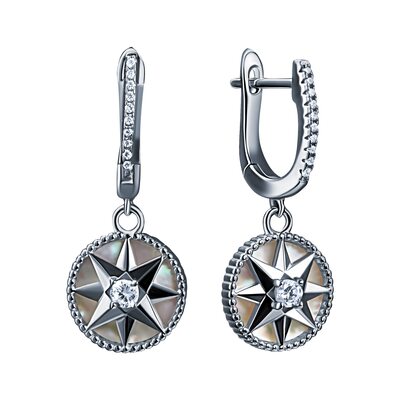 Серьги с перламутром и фианитами из серебра 925 пробы