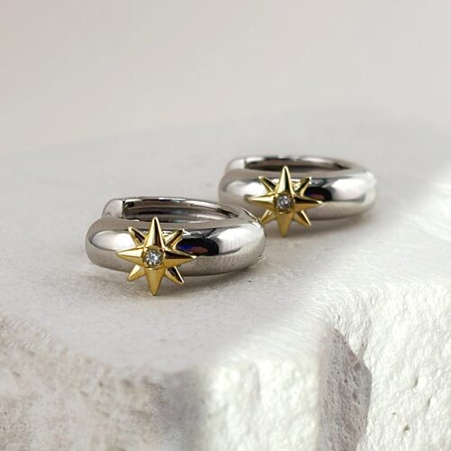 Серьги "Звезды" с фианитами из серебра 925 пробы с позолотой