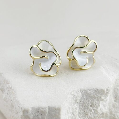 Серьги "Цветы" с эмалью из серебра 925 пробы с позолотой