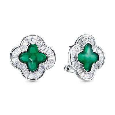 Серьги "Цветы" с агатом и фианитами из серебра 925 пробы