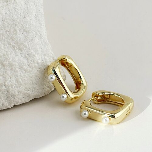 Серьги с жемчугом из серебра 925 пробы с позолотой