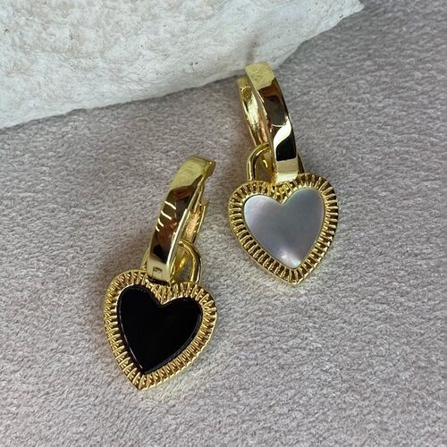 Серьги с перламутром и ониксом из серебра 925 пробы