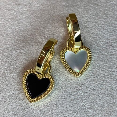 Серьги с перламутром и ониксом из серебра 925 пробы