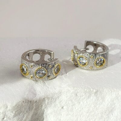 Серьги с фианитами из серебра 925 пробы с позолотой