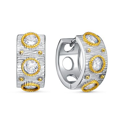 Серьги с фианитами из серебра 925 пробы с позолотой