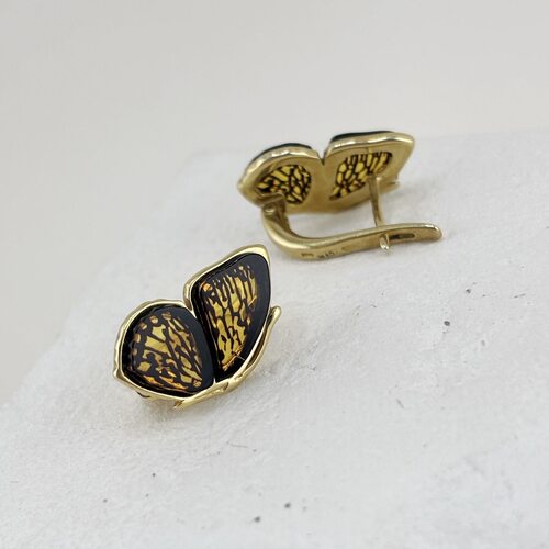 Серьги "Бабочки" с янтарем из серебра 925 пробы с позолотой