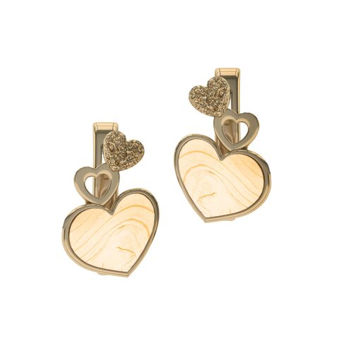 Серьги "Сердца" с янтарем из серебра 925 пробы с позолотой