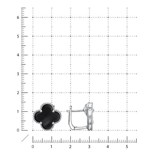 Серьги "Клевер" с ониксом из серебра 925 пробы