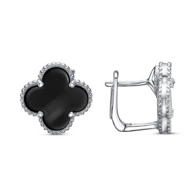 Серьги "Клевер" с ониксом из серебра 925 пробы