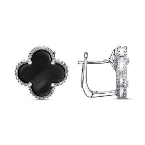 Серьги "Клевер" с ониксом из серебра 925 пробы
