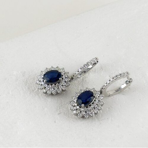 Серьги с сапфирами и бриллиантами из белого золота 585 пробы