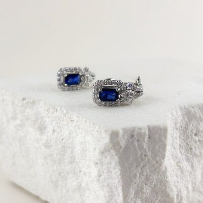Серьги с сапфирами и бриллиантами из белого золота 585 пробы