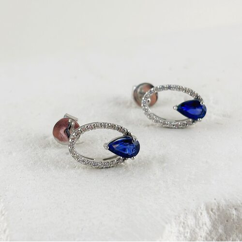 Серьги с сапфирами и бриллиантами из белого золота 585 пробы