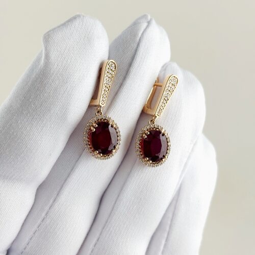 Серьги с рубинами и бриллиантами из золота 585 пробы