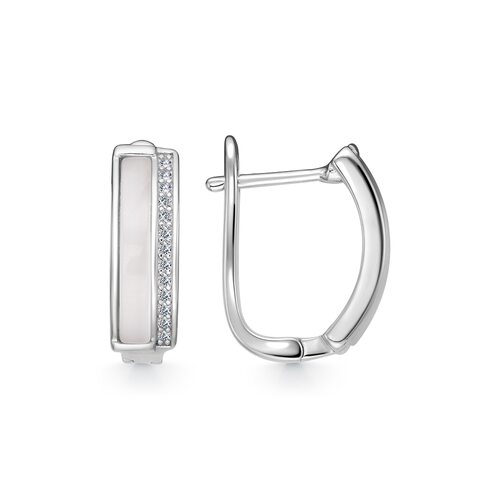 Серьги с перламутром и фианитами из серебра 925 пробы