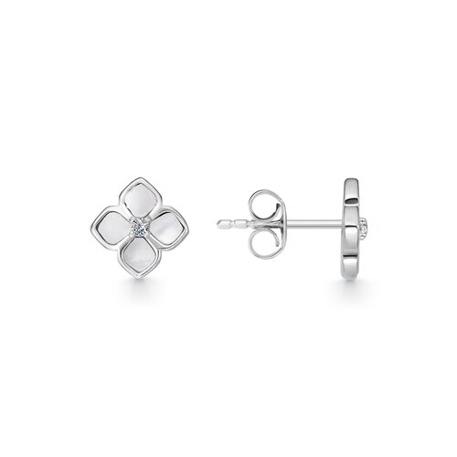 Серьги "Цветы" с перламутром и фианитами из серебра 925 пробы