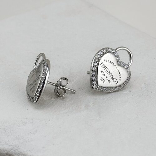 Серьги "Сердца" с фианитами из серебра 925 пробы