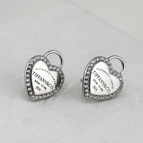 Серьги "Сердца" с фианитами из серебра 925 пробы