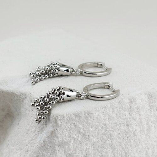 Серьги с фианитами и эмалью из серебра 925 пробы