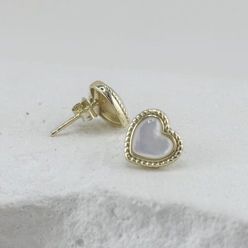 Серьги "Сердца" с перламутром из серебра 925 пробы с позолотой