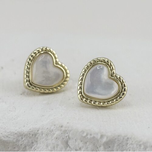 Серьги "Сердца" с перламутром из серебра 925 пробы с позолотой