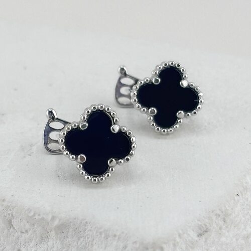 Серьги "Клевера" с ониксом из серебра 925 пробы