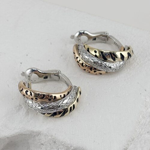 Серьги с фианитами и эмалью из серебра 925 пробы с позолотой