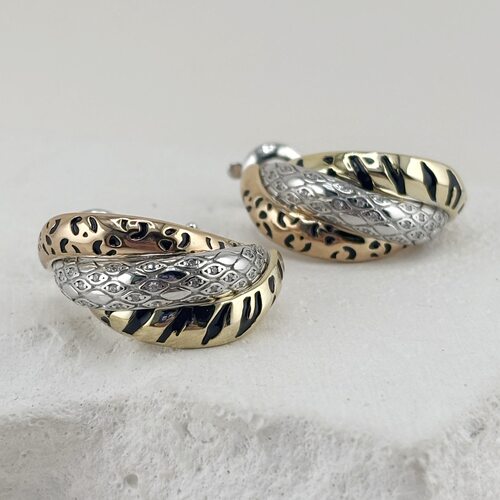 Серьги с фианитами и эмалью из серебра 925 пробы с позолотой