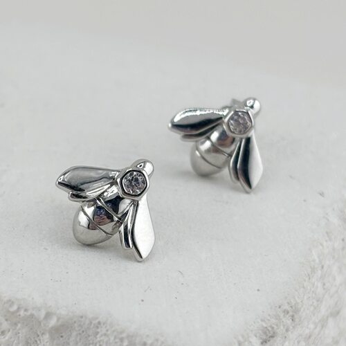 Серьги "Пчелы" с фианитами из серебра 925 пробы