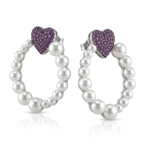 Серьги "Сердца" с жемчугом и фианитами из серебра 925 пробы