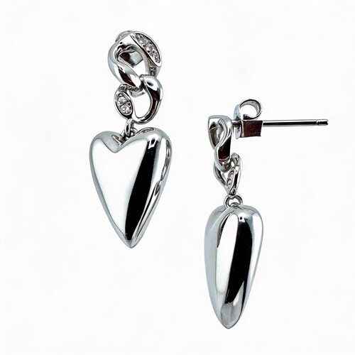 Серьги "Сердца" с фианитами из серебра 925 пробы