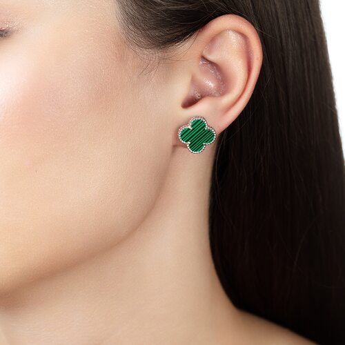 Серьги "Клевера" с малахитом
