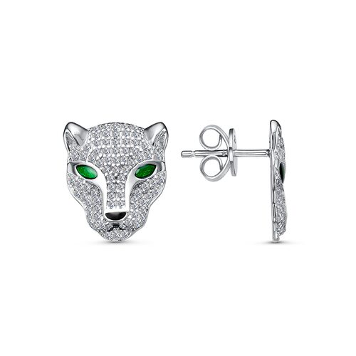 Серьги "Пантера" с фианитами из серебра 925 пробы