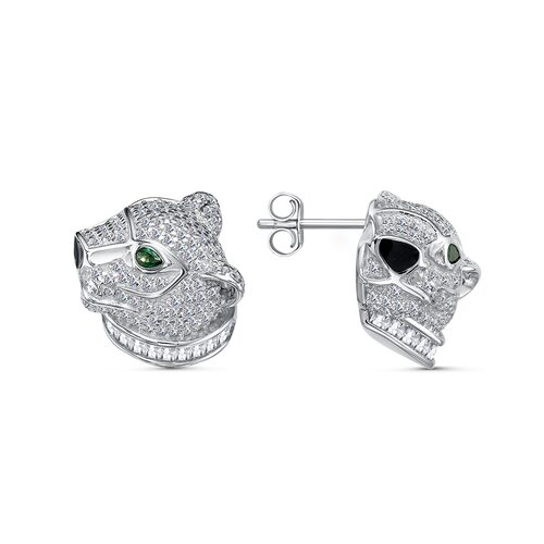 Серьги "Пантера" с фианитами из серебра 925 пробы