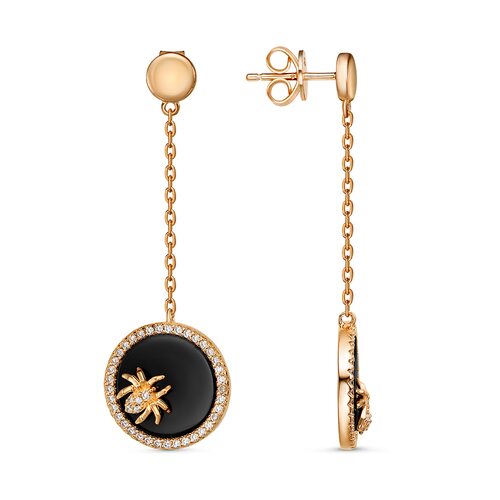 Серьги "Паук" с ониксом и фианитами из серебра 925 пробы с позолотой