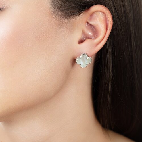 Серьги "Клевер" с перламутром из серебра 925 пробы