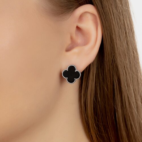 Серьги "Клевер" с ониксом из серебра 925 пробы