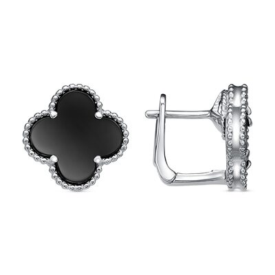 Серьги "Клевер" с ониксом из серебра 925 пробы
