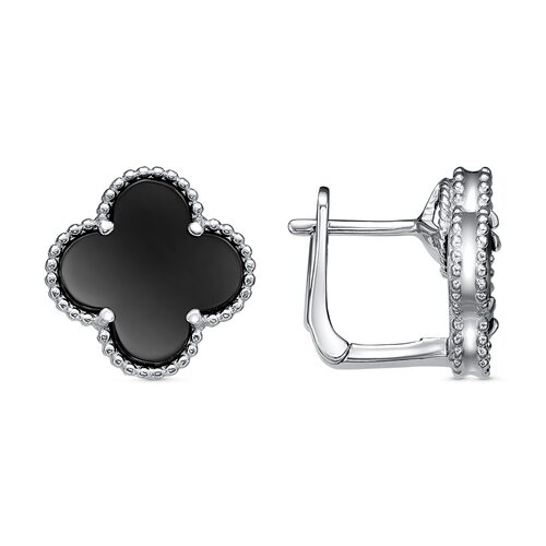 Серьги "Клевер" с ониксом из серебра 925 пробы