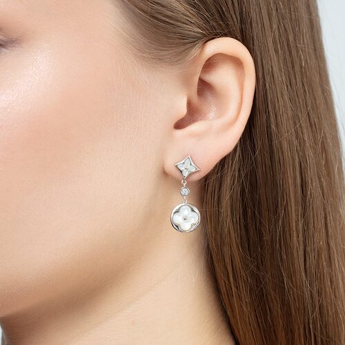 Серьги с фианитами и перламутром из серебра 925 пробы