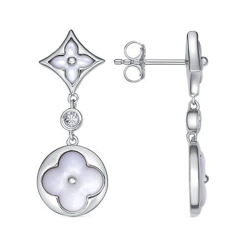 Серьги с фианитами и перламутром из серебра 925 пробы