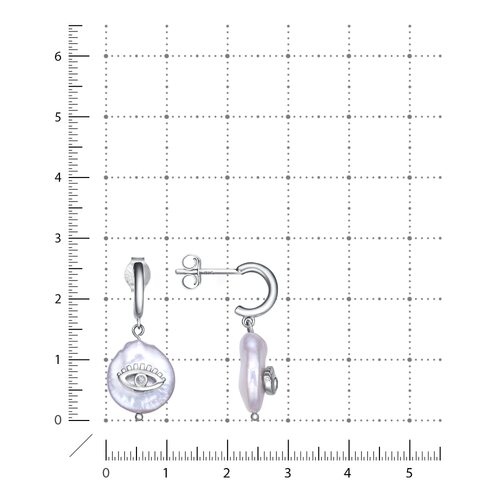 Серьги с фианитами и жемчугом из серебра 925 пробы