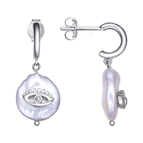 Серьги с фианитами и жемчугом из серебра 925 пробы