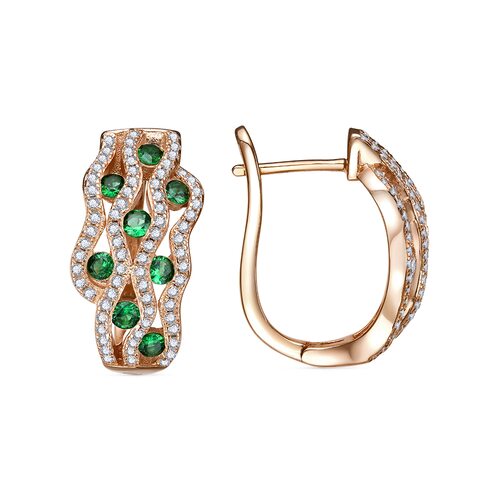 Серьги с фианитами из серебра 925 пробы с позолотой