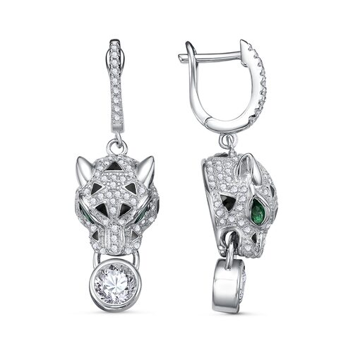 Серьги "Пантеры" с эмалью и фианитами из серебра 925 пробы