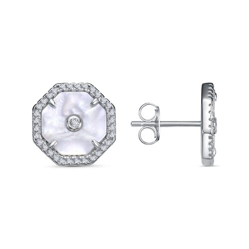 Серьги с перламутром и фианитами из серебра 925 пробы