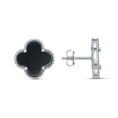 Серьги "Клевера" с ониксом из серебра 925 пробы